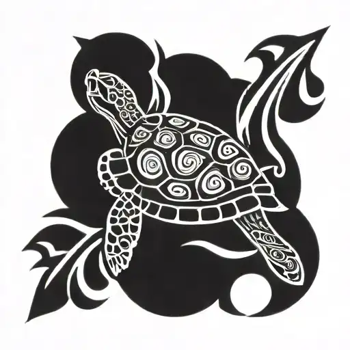hawaiian turtle swimming tattoo design idea