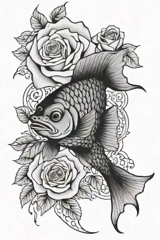 forearm fish scales and roses tattoo design idea