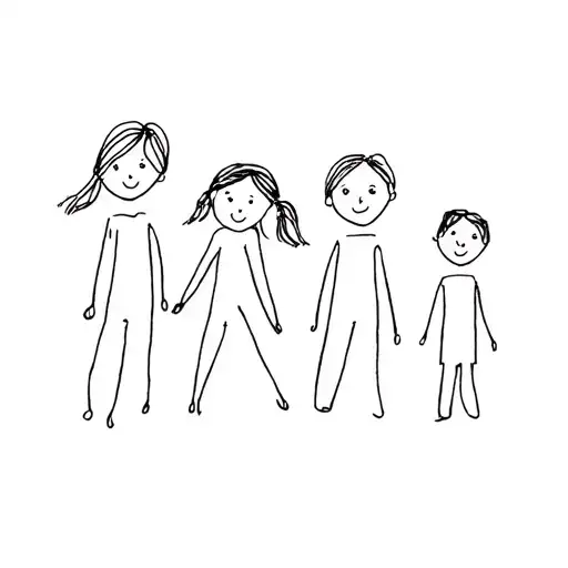 a little girl with her three older brothers using a stick people design. Sister in the middle  tattoo design idea