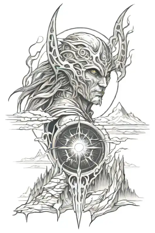 sauron flaming eyes, mordor, mount doom from lord of the rings tattoo design idea