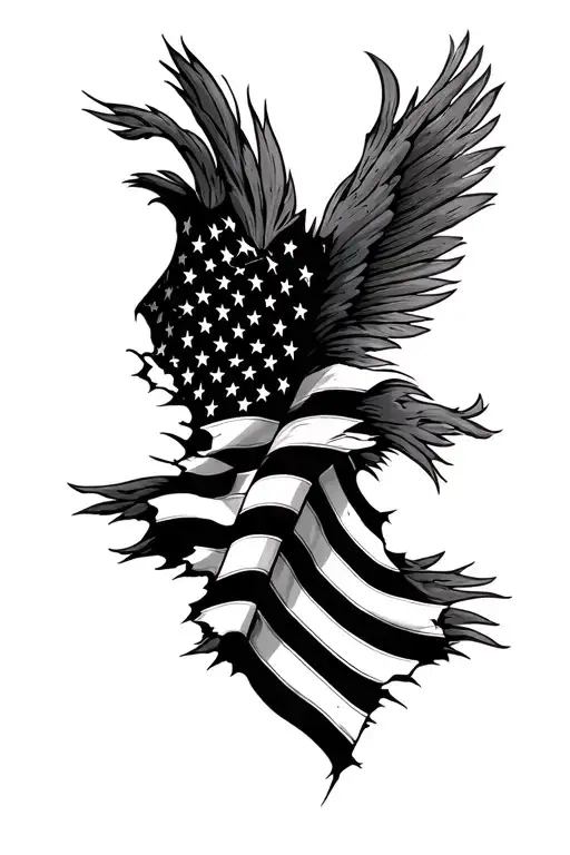 tattered american flag tattoo design idea
