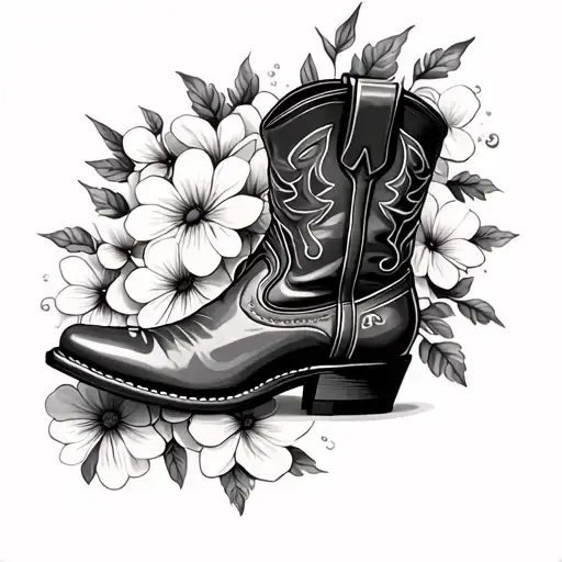 cowboy boot with march birth flowers tattoo design idea