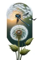 dandelion blowing with dragonfly  tattoo design idea
