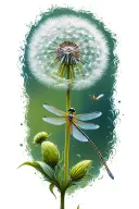 dandelion blowing with dragonfly  tattoo design idea