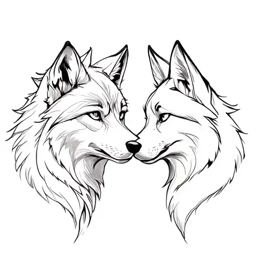 wolf and fox in love tattoo design idea
