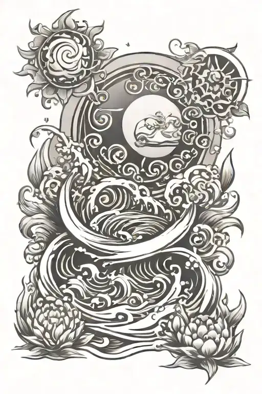 water element with sunshine, tots tattoo design idea