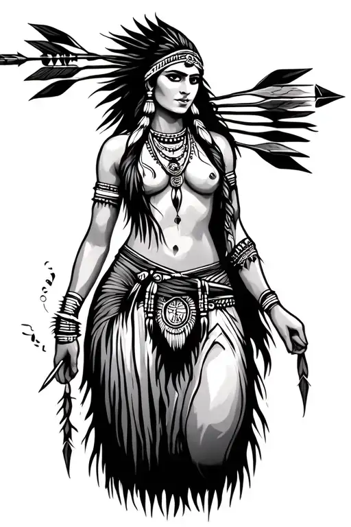 Indian woman with arrows in tattoo design idea
