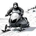 a simple line drawing of a silly goose riding a skidoo tundra snowmobile tattoo design idea
