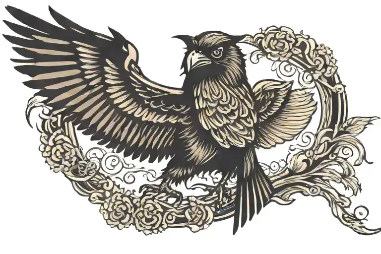 the raven smoothly turns into an angry owl tattoo design idea