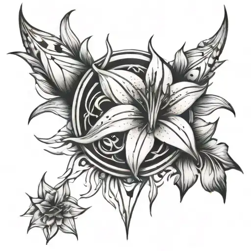 staff in a collar with spikes in lily with geometry tattoo design idea