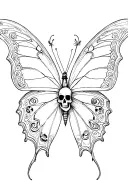 rest in peace butterfly with skulls tattoo design idea