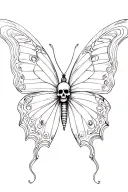 rest in peace butterfly with skulls tattoo design idea