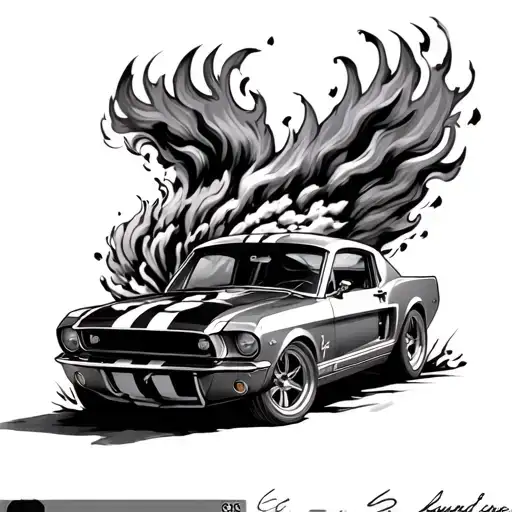 Ford Mustang Burnout route 66 tattoo design idea