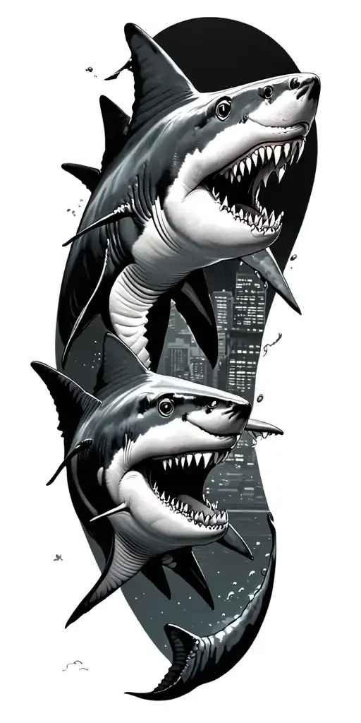 Las Vegas strip underwater with sharks swimming together tattoo design idea