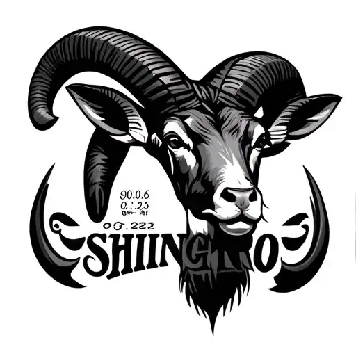 Ram's head with the date 03.06.2025 and with the name Shingiro tattoo design idea