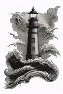 Lighthouse, thunderstorm, waves tattoo design idea