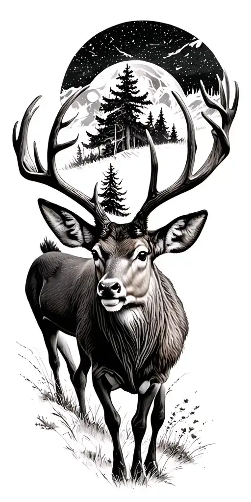 Hunting scenes with Deer tattoo design idea
