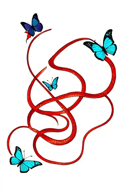 STFUATTDLAGG with a red snake wrapped around it with butterflies  tattoo design idea