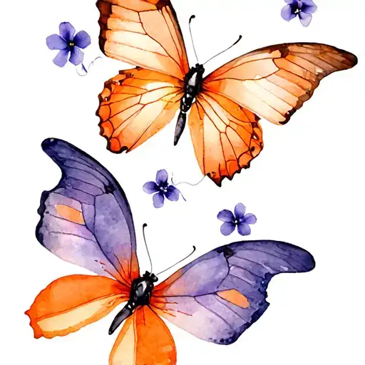 butterflies violets tattoo design idea