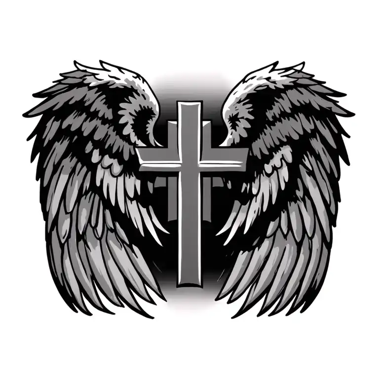 A tattoo design featuring a cross and angel wings intertwined, symbolizing the eternal struggle between good and evil tattoo design idea