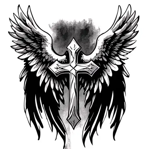 cross tattoo design featuring angel wings tattoo design idea