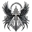 cross tattoo design featuring angel wings tattoo design idea