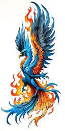 Blue Phoenix rising from flames surrounding tattoo design idea
