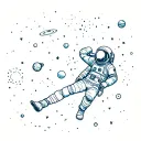 astronaut floating in space surrounded by planets tattoo design idea