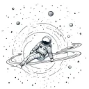 astronaut floating in space surrounded by planets tattoo design idea
