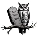 owl with nice gravestone engraved with name tattoo design idea