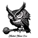 owl with nice gravestone engraved with name tattoo design idea