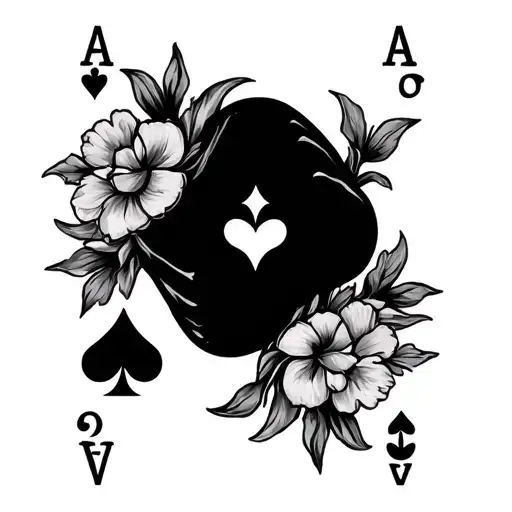 playing cards with western floral tattoo design idea
