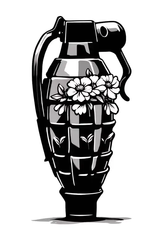 hand grenade with flowers tattoo design idea