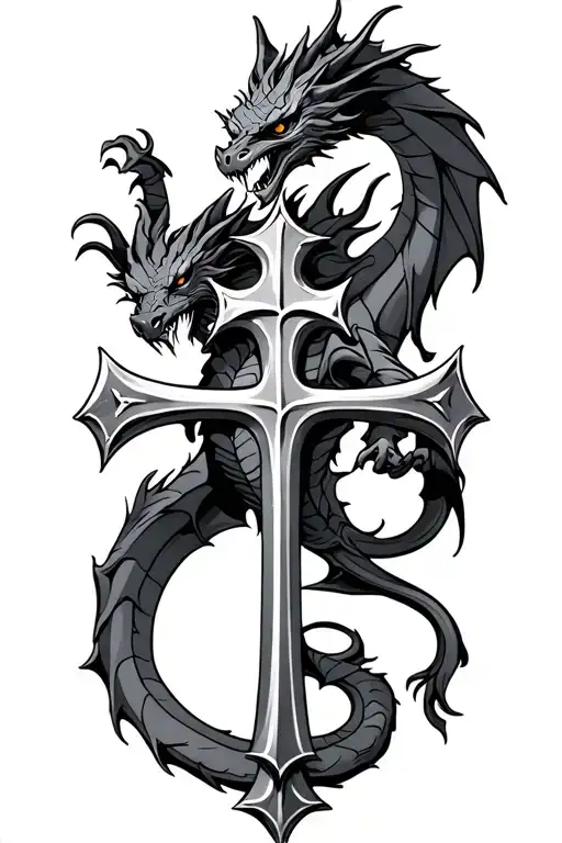 dragon and knights templar cross tattoo design idea
