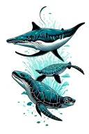 whale shark, manta ray and turtle tattoo design idea