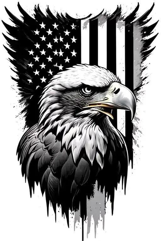 eagle head diving profile American flag downward spiral tattoo design idea