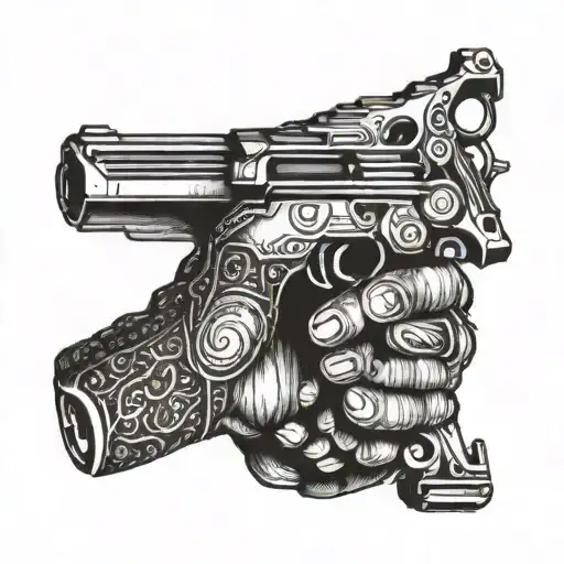 middle finger while holding a gun tattoo design idea