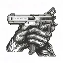 middle finger while holding a gun tattoo design idea
