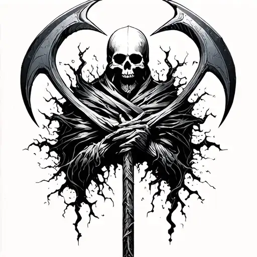 a mark given by the death god,it should be a scythe ith torn wraps tattoo design idea