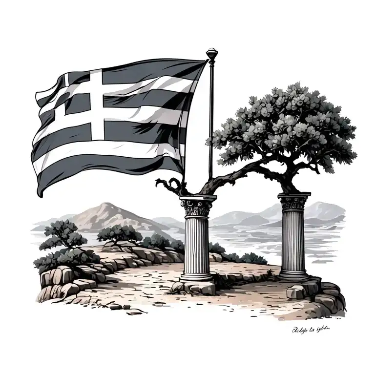 Olive tree Greek flag Greek columns tattoo design idea
