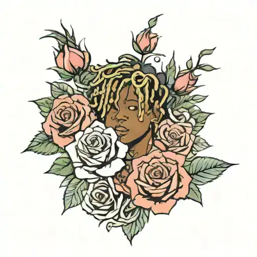 juice wrld with roses tattoo design idea