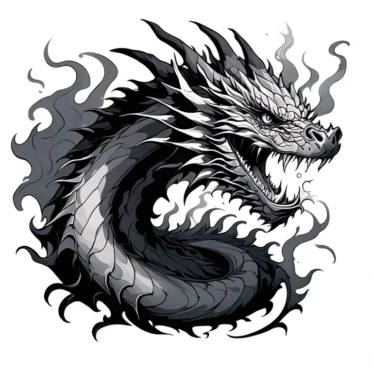 Dragon blowing flames tattoo design idea