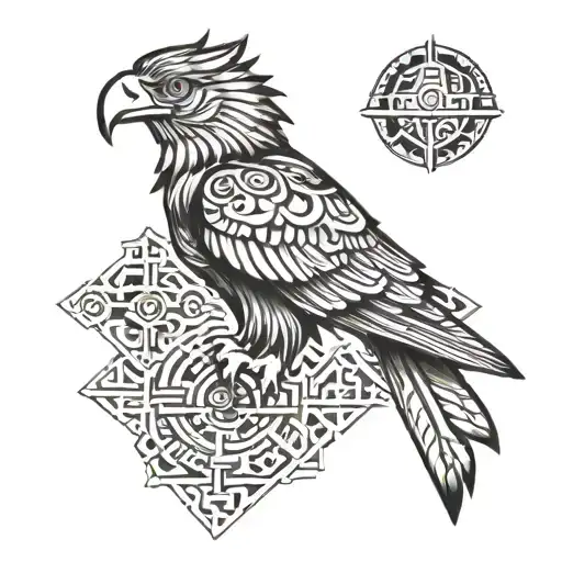 aztec eagle and borders made tattoo design idea