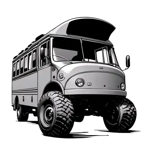 travel bus fat tires head hood tattoo design idea