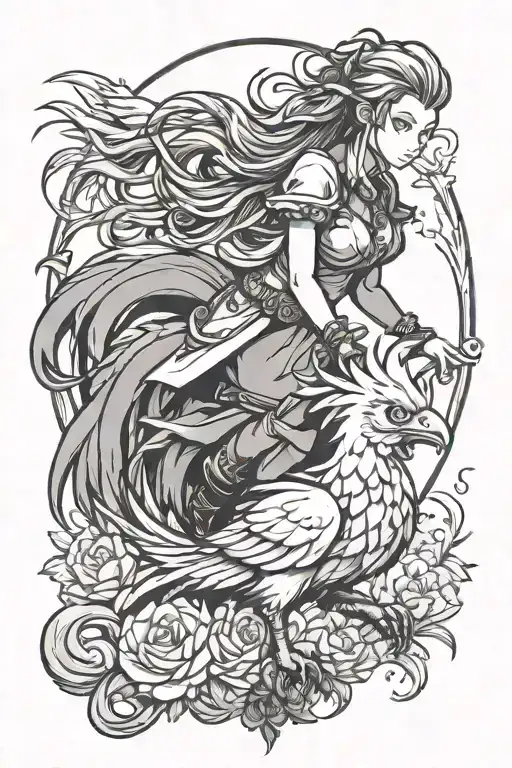 aerith riding chocobo tattoo design idea