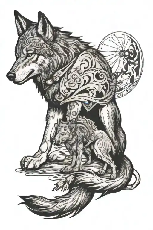 lone wolf with sigma female character tattoo design idea