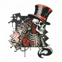 Skeleton Soldier with a Poker card and a Snake Tongue tattoo design idea