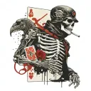 Skeleton Soldier with a Poker card and a Snake Tongue tattoo design idea