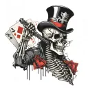 Skeleton Soldier with a Poker card and a Snake Tongue tattoo design idea