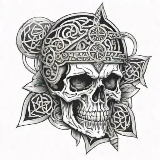 masonic Skull surrounded by celtic knotwork tattoo design idea